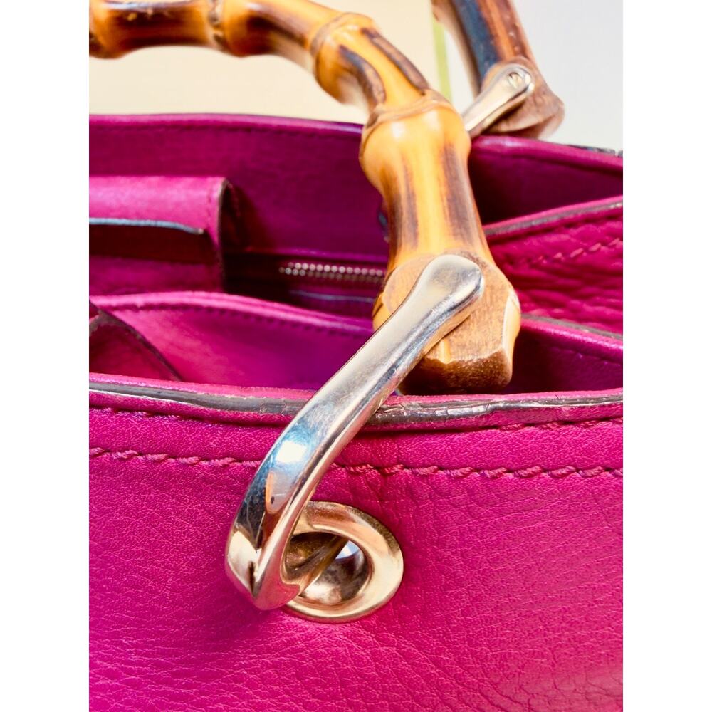 Gucci Bamboo Shopper Tote Magenta Pink Leather Shoulder Bag Satchel Authentic - Picture 7 of 16